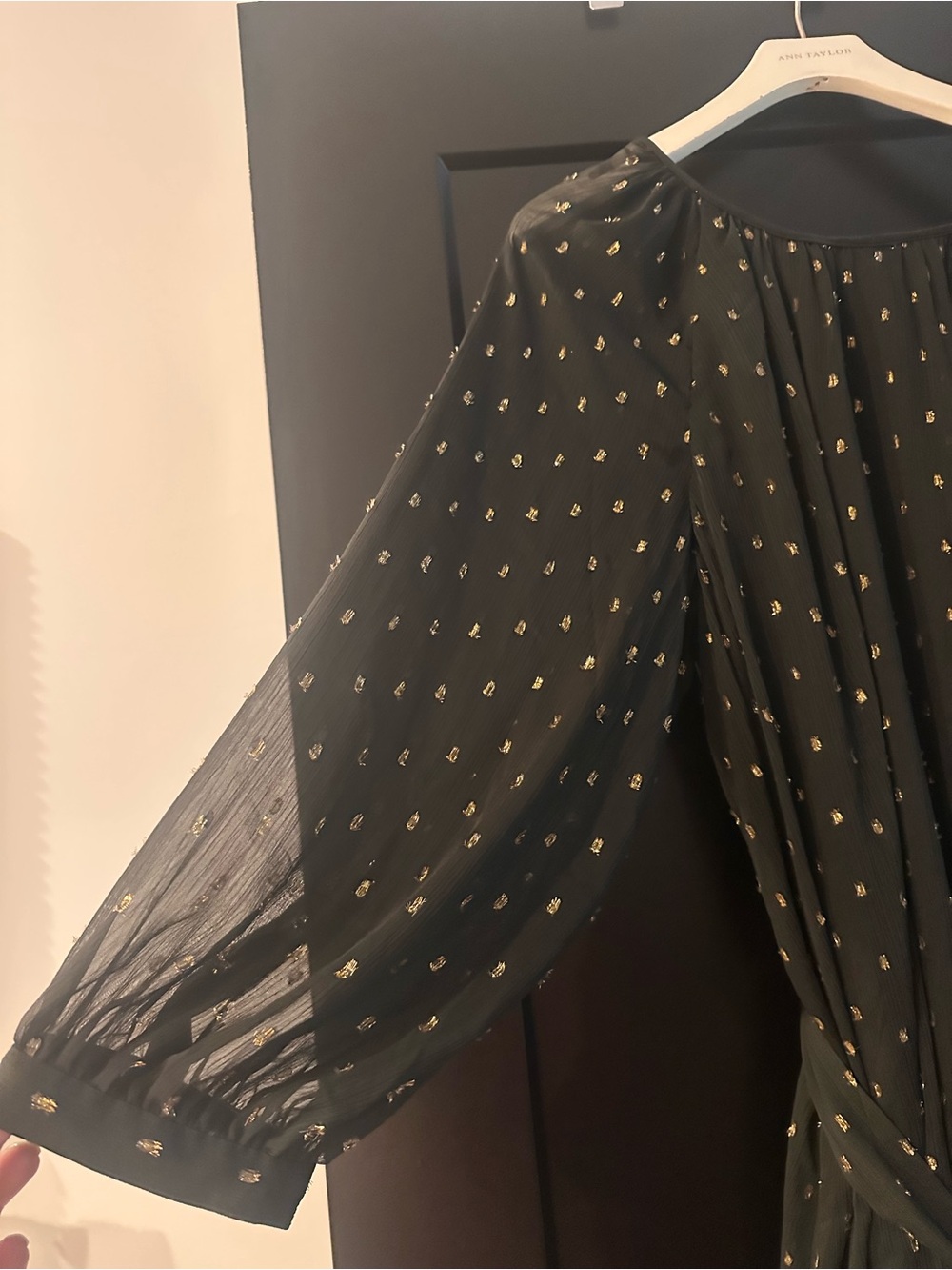 Ann Taylor Black Long-Sleeve Dress with Gold Dot Print - Picture 4 of 6